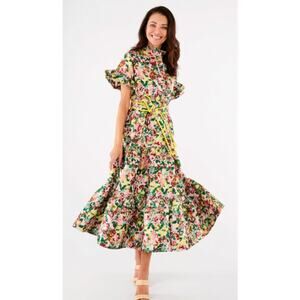 Abbey Glass Sadie Maxi Tiered Dress in Red Floral Jacquard Medium